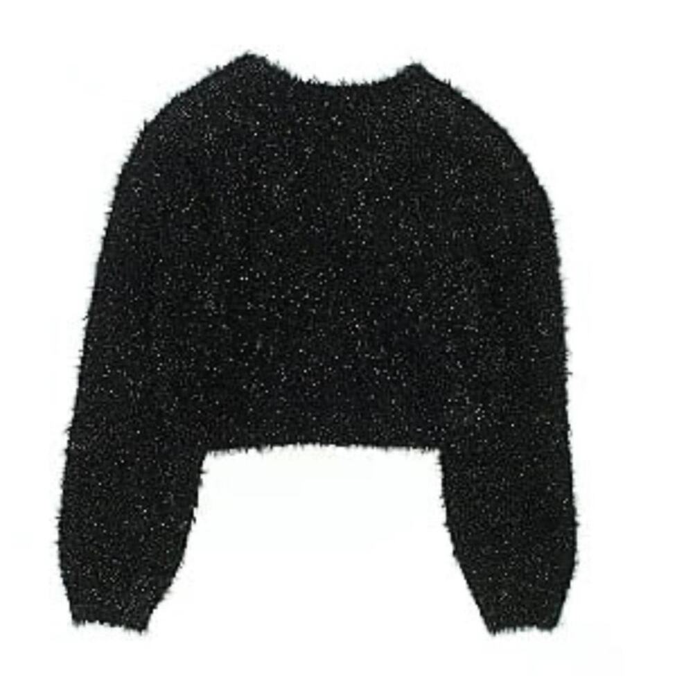 Art Class Girls' Black Metallic Fuzzy Crop Sweater